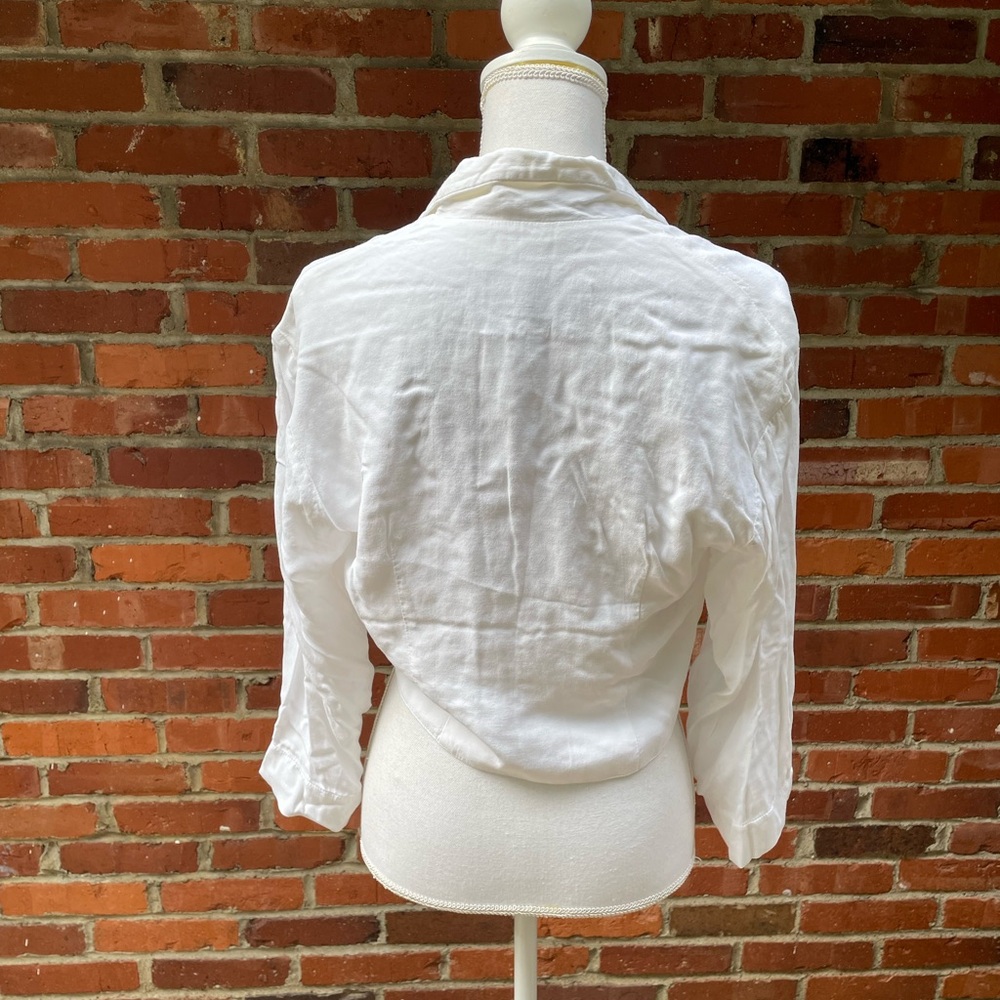 Vintage Platinum Dorothy Schoelen Cropped Jacket Collar Wrap Tie White Sz Medium - Picture 5 of 6